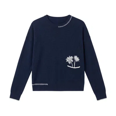 Brodie Women's Palm Pocket Cashmere Crew Sweater - Blue