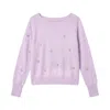 Brodie Women's Purple Sea Embroidery Twist Back Cashmere Jumper In Purple