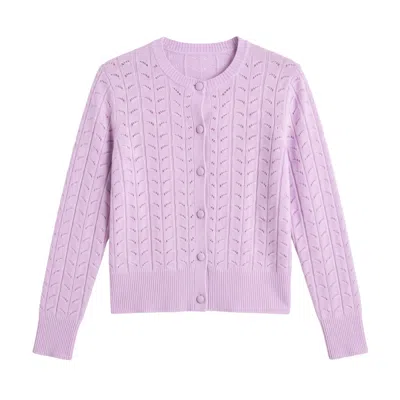 Brodie Women's Purple Shell Pointelle Cashmere Cardigan