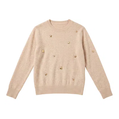 Brodie Women's Sea Embroidery Cashmere Crew Neck Jumper - Neutrals