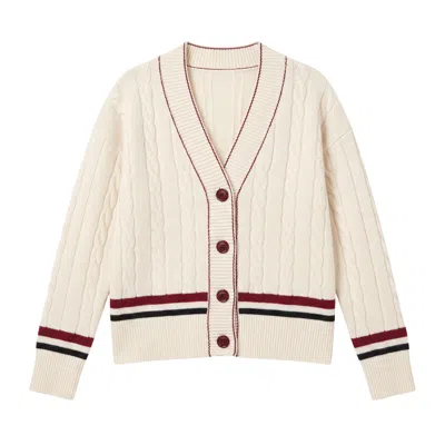 Brodie Women's White Varsity Cable Cardi In Multi