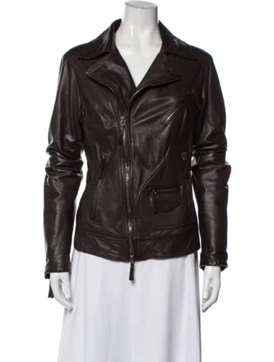Pre-owned Brogden Leather Biker Jacket In Brown