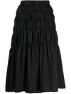 Brøgger Freya Smocked Shell Midi Skirt In Schwarz