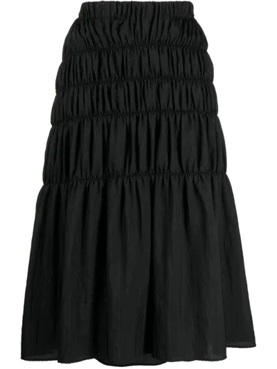 Brøgger Freya Smocked Shell Midi Skirt In Black