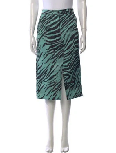 Pre-owned Brognano Animal Print Midi Length Skirt In Green