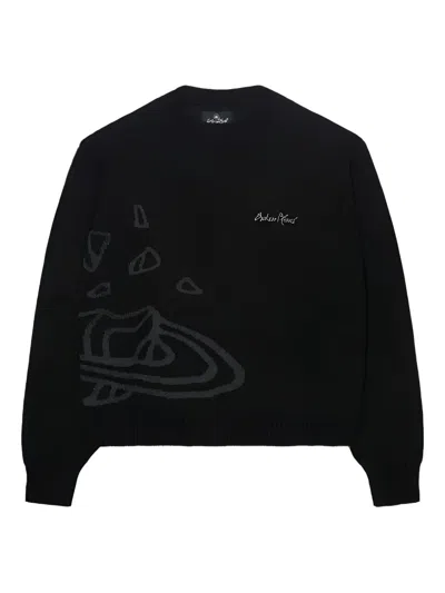 Broken Planet Graphic Print Knit Sweater In Black