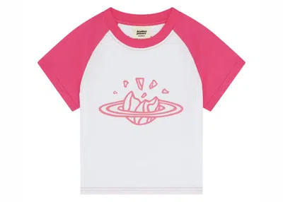 Pre-owned Broken Planet Men's  Baby Tee Shirt In Snow White/pink