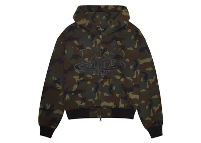 Pre-owned Broken Planet Men's  Camo Planet Zipup Hoodie In Camo Green