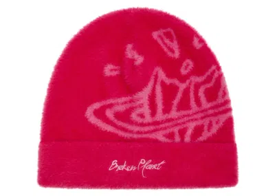 Pre-owned Broken Planet Men's  Fuzzy  Beanie In Fuchsia Pink