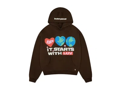 Pre-owned Broken Planet Men's  It Starts With Luv Hoodie In Mocha Brown