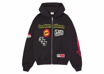 Pre-owned Broken Planet Men's  Performance Zip Up Hoodie In Soot Black