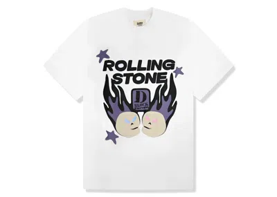 Pre-owned Broken Planet Men's  X Dblock Europe Rolling Stones T-shirt In White