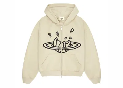 Pre-owned Broken Planet Men's  Zip Up Hoodie In Bone White