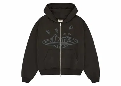 Pre-owned Broken Planet Men's  Zip Up Hoodie In Soot Black