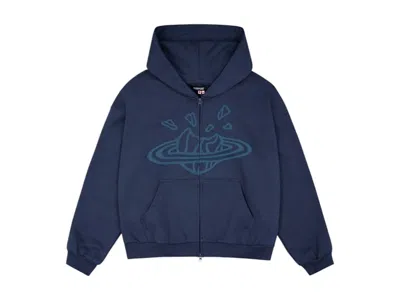 Pre-owned Broken Planet Men's  Zipup Hoodie In Deep Navy Blue