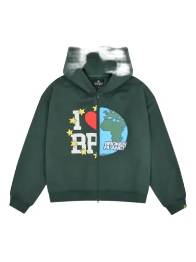 Broken Planet My Planet Zipped Hoodie In Green