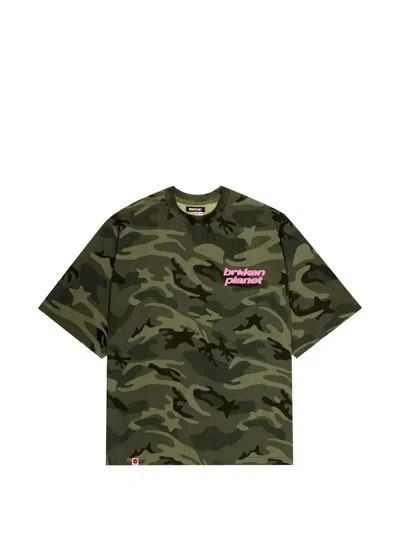 Broken Planet Star Logo Camouflage T-shirt In Green