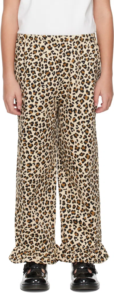 Broken Telephone Kids Beige & Brown Moe Trousers In Animal Print