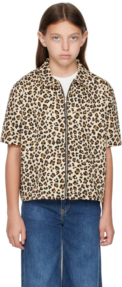 Broken Telephone Kids Beige & Brown Zip-it Shirt In Animal Print