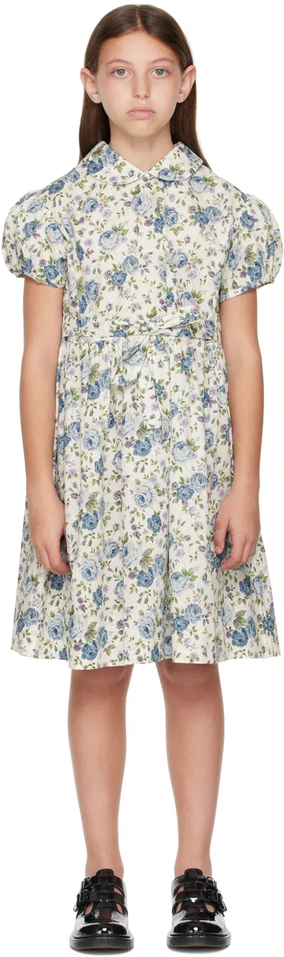 Broken Telephone Kids Blue & Off-white Pinky Dress In Multi
