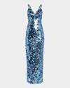 Bronx And Banco Allegra Deep V-neck Sequin Column Gown In Ocean Blue