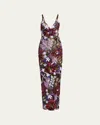 Bronx And Banco Allegra Sequin Floral-embroidered Column Gown In Multi