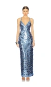 Bronx And Banco Allegra Deep V-neck Sequin Column Gown In Ocean Blue