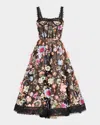 Bronx And Banco Amanda Embroidered Lace-trim Corset Midi Dress In Multi