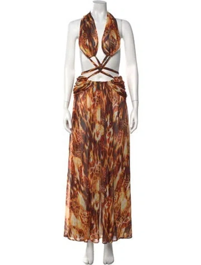 Pre-owned Bronx And Banco Animal Print Long Dress In Orange