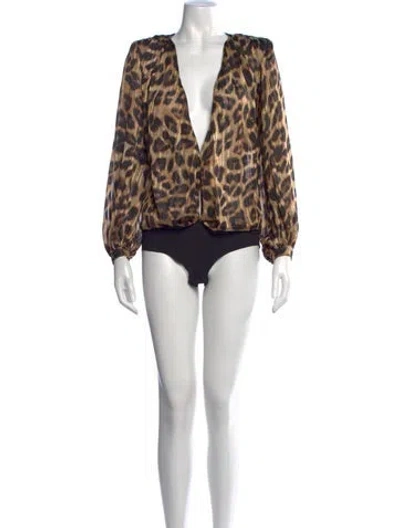 Pre-owned Bronx And Banco Animal Print V-neck Bodysuit In Brown