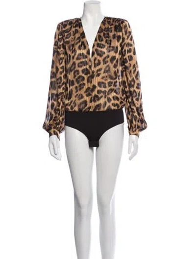 Pre-owned Bronx And Banco Animal Print V-neck Bodysuit W/ Tags In Neutrals