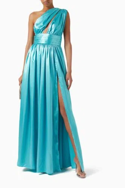 Pre-owned Bronx And Banco Aphrodite Gown In Light Blue Metallic Sz L
