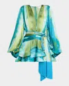Bronx And Banco Bedouin Coastal Tiered Deep V-neck Mini Dress In Blue Multi