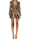 Bronx And Banco Bedouin Metallic Mini Long Sleeve Dress In Metallic Gold