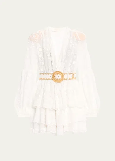 Bronx And Banco Bedouin Tiered Floral-embroidered Mini Dress In White