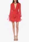 Bronx And Banco Bedouin Deep V-neck Ruffle Tiered Mini Dress In Red