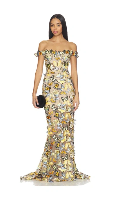 Bronx And Banco Bella Butterfly Jasmine Off The Shoulder Gown In Multi