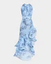 Bronx And Banco Bronte Floral-print Ruffle Halter Maxi Dress In Blue Multi