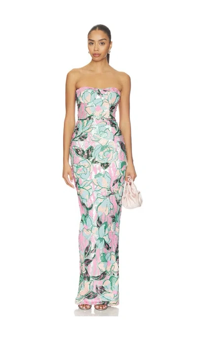 Bronx And Banco Calypso Sequin Dahlia Strapless Maxi Dress In Multi