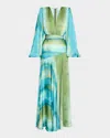 Bronx And Banco Carmen Coastal Deep V-neck Side Slit Gown In Blue Multi
