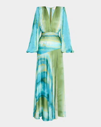 Bronx And Banco Carmen Coastal Deep V-neck Side Slit Gown In Blue