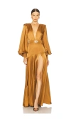 Bronx And Banco Carmen Belted Maxi Dress In Gold