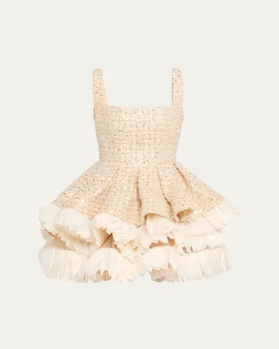 BRONX AND BANCO CATALINA BEADED FIT-&-FLARE RUFFLE MINI DRESS