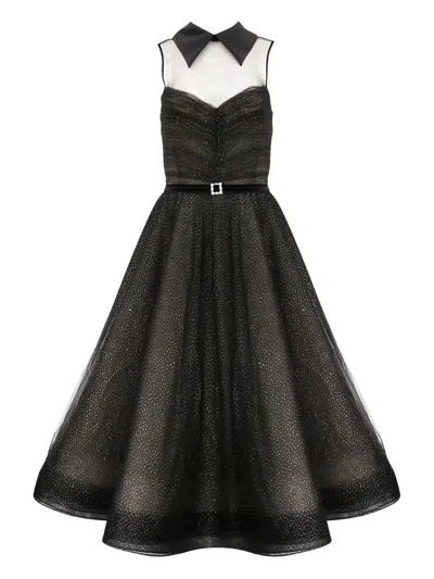 Bronx And Banco Charlotte Collared Belted Midi Dress In Black