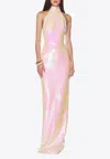 Bronx And Banco Coco Halterneck Sequined Maxi Dress In Pink