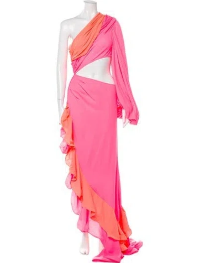 Pre-owned Bronx And Banco Colorblock Pattern Long Dress In Pink