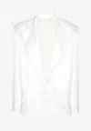 Bronx And Banco Cosette Flower Applique Satin Blazer In White