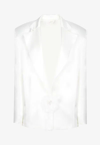 Bronx And Banco Cosette Flower Applique Satin Blazer In White