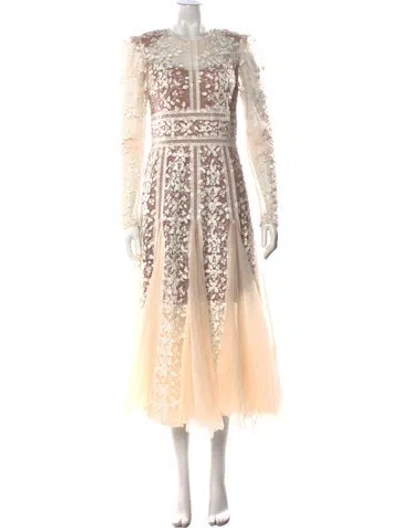 Pre-owned Bronx And Banco Crew Neck Long Dress In Neutral