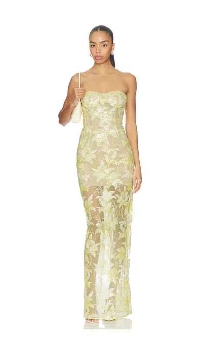Bronx And Banco Daffodil Sequin Dahlia Strapless Maxi Dress In Gold